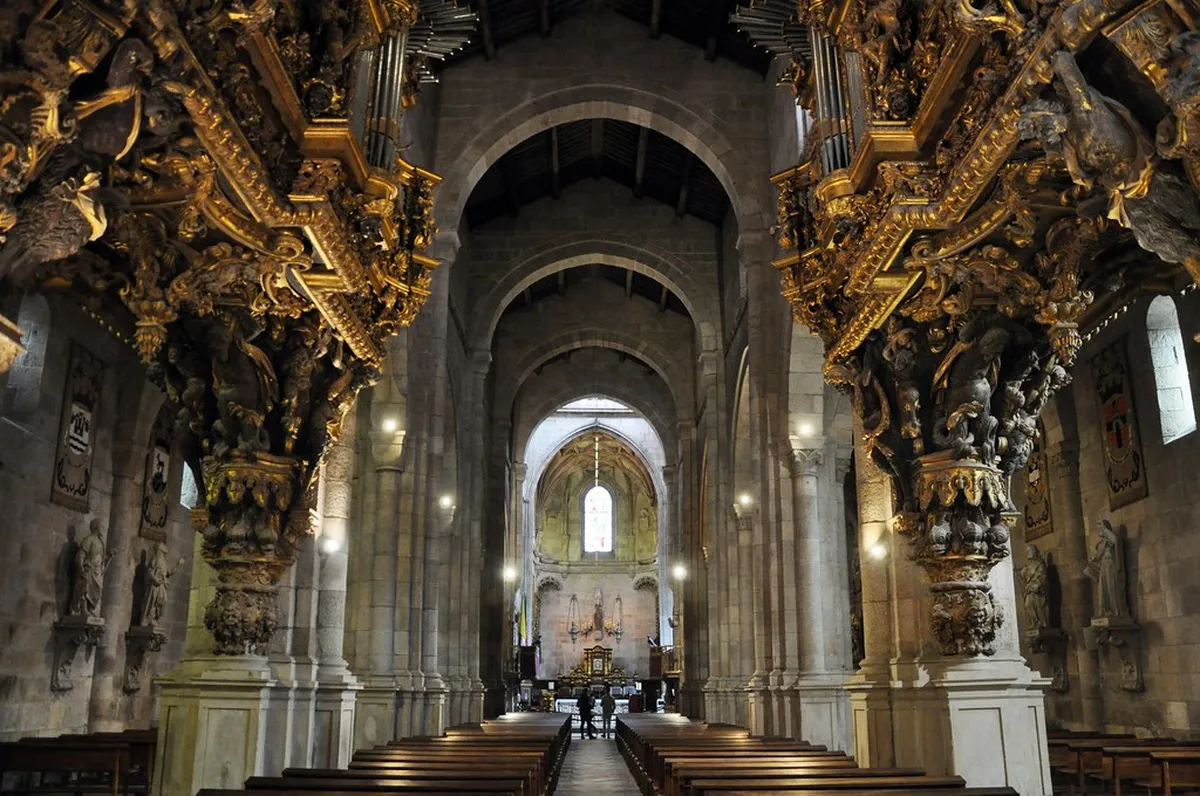 Braga Cathedral's ornate baroque façade rising above the cobblestone streets of the historic center