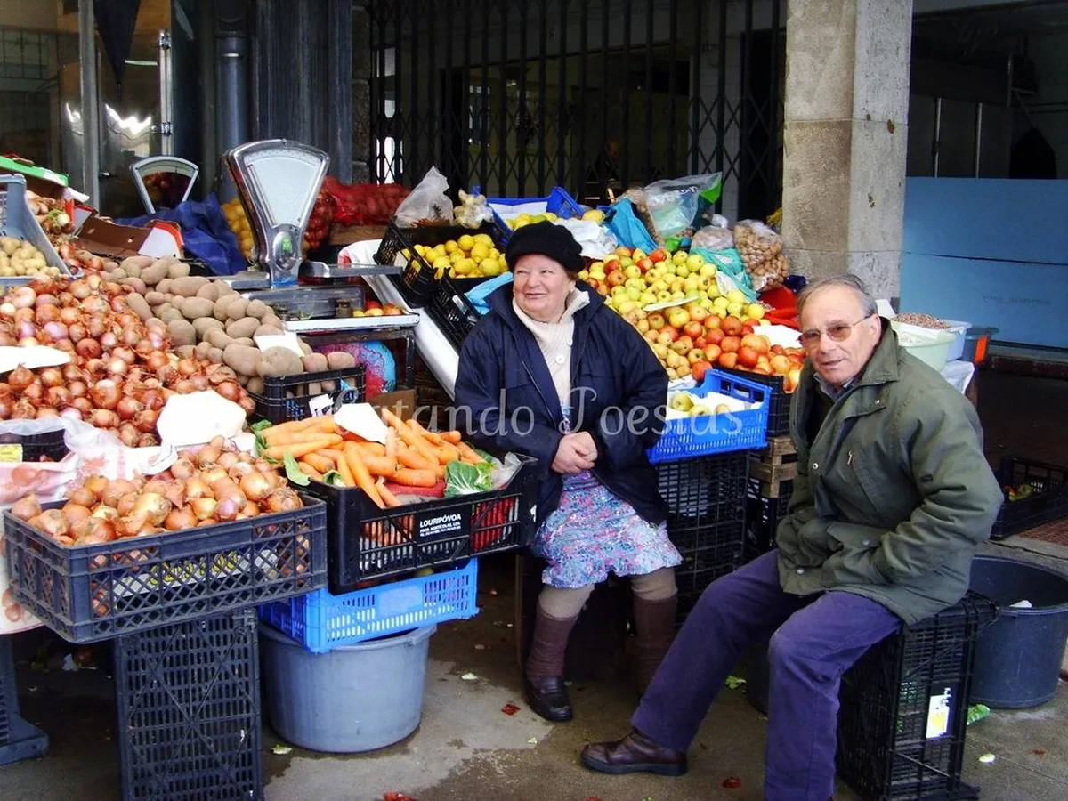 Braga Mercado Municipal market stalls displaying fresh local produce and traditional Portuguese food products
