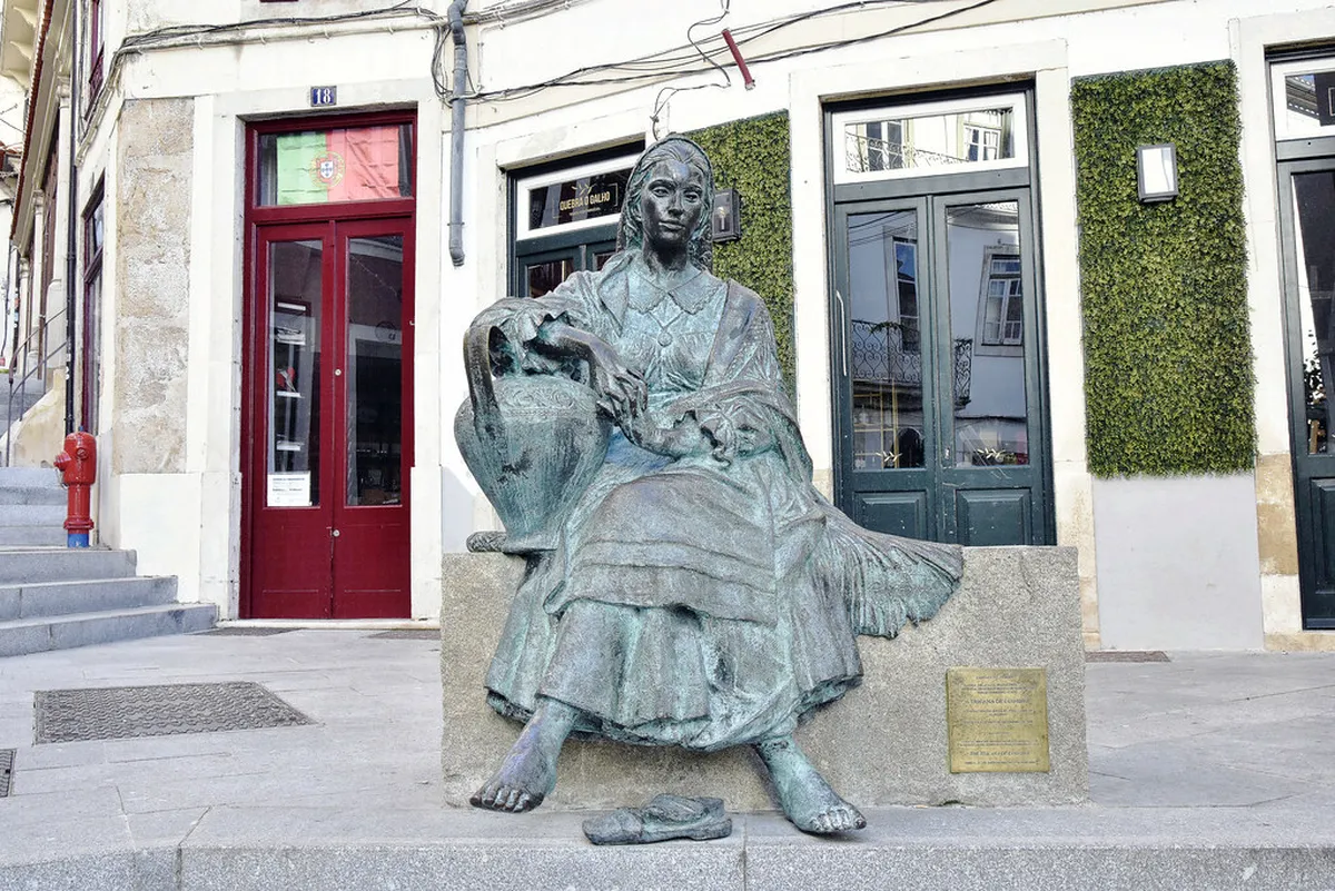 Bronze sculpture near Fado Central in Coimbra celebrating the city's academic Fado tradition