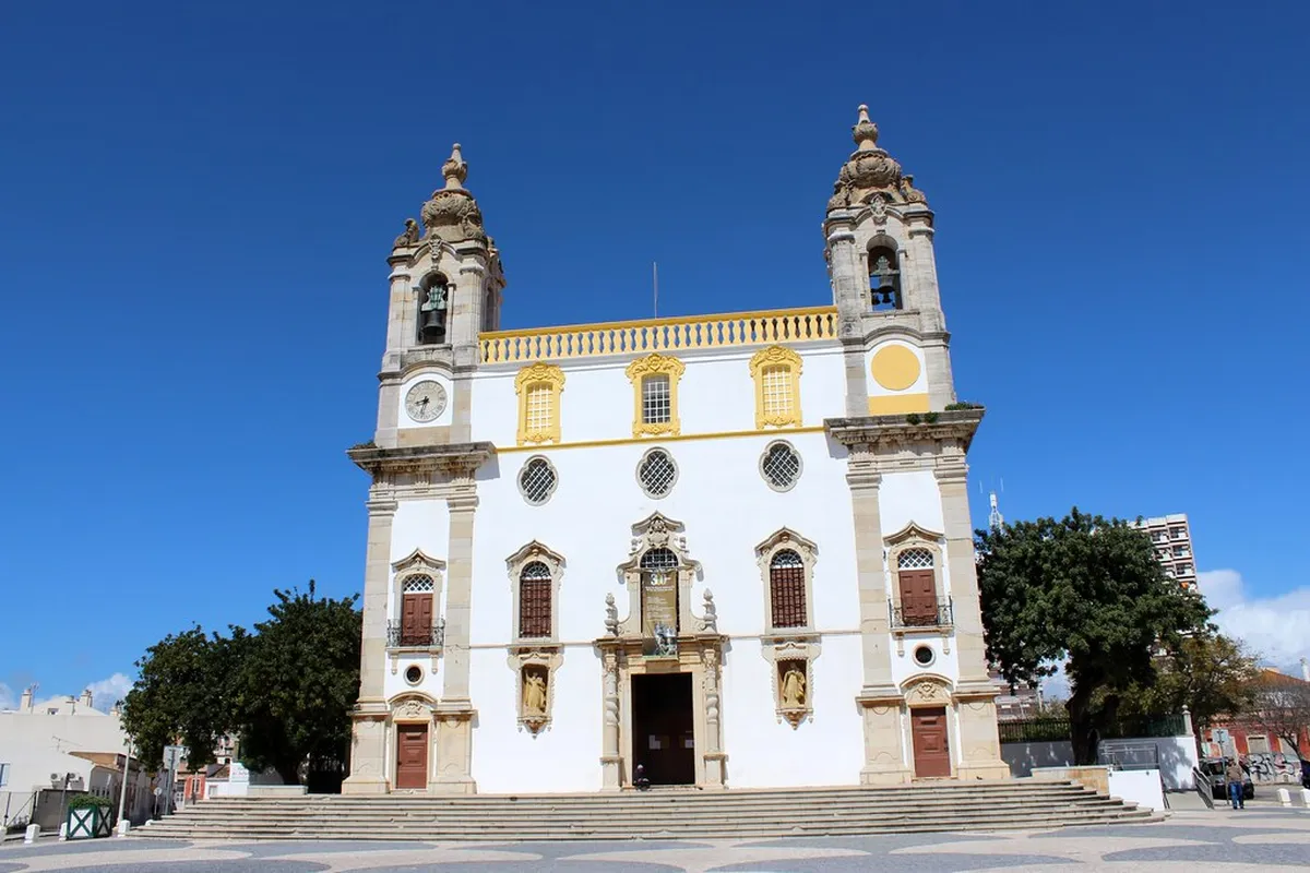 Faro Igreja do Carmo ornate baroque church facade in the historic district of Portugal