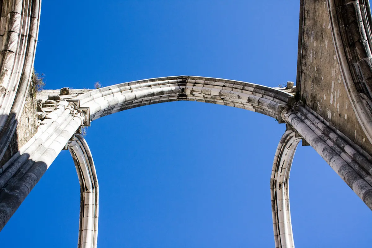 Gothic arches of Lisbon's Convento do Carmo open to the sky after the 1755 earthquake devastation