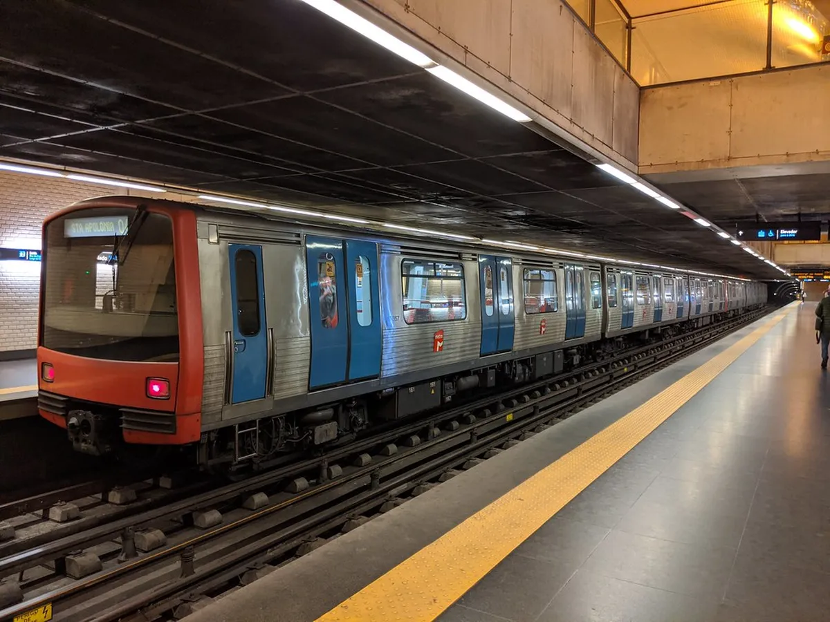Lisbon Baixa-Chiado Metro station interior with escalators connecting the lower city to Chiado