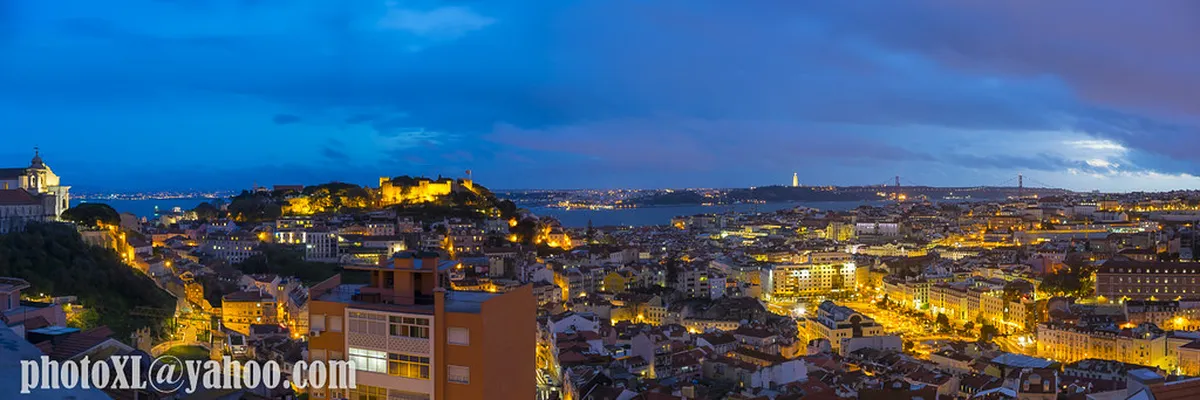 Sweeping Lisbon rooftop panorama as seen from the Graça viewpoint on a clear day