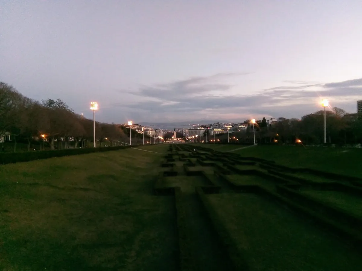 Parque Eduardo VII in Lisbon with sweeping panoramic views of the city and geometrically patterned formal hedges