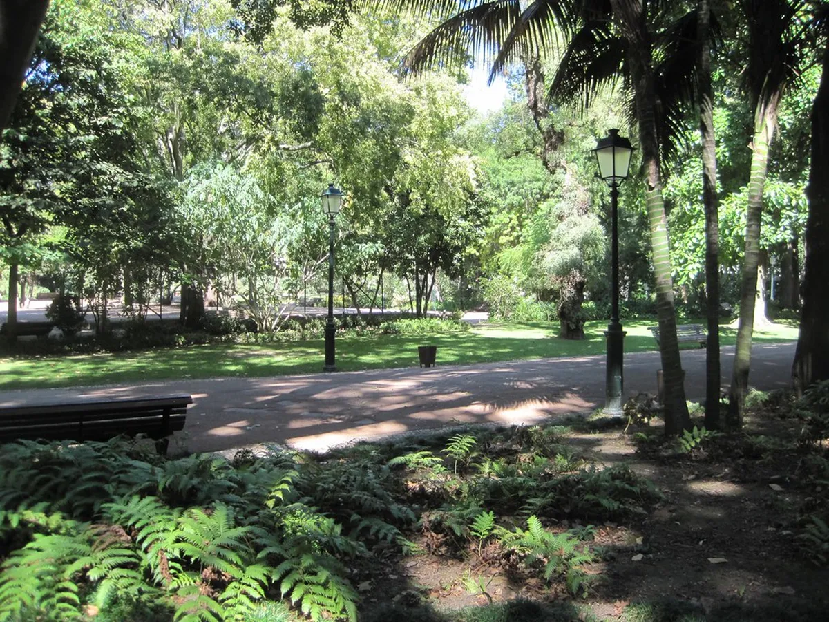 Jardim da Estrela in Lisbon, a lush 19th-century garden with tranquil ponds and exotic plants near Estrela Basilica