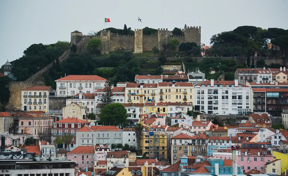 Panoramic view of Lisbon from the Castelo de São Jorge royal palace courtyard overlooking the Tagus River