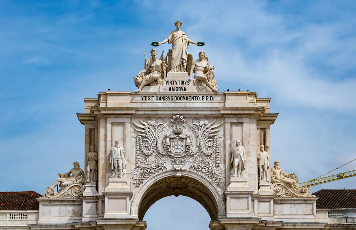 Historic Baixa district streets in Lisbon with traditional architecture and cobblestone lanes