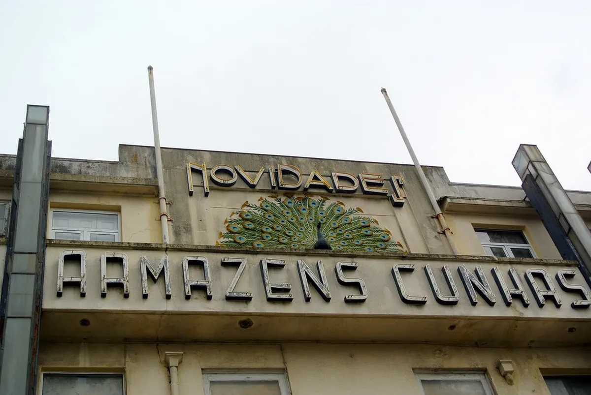 Art Deco building facade in Porto's historic Batalha district showcasing ornate architectural details