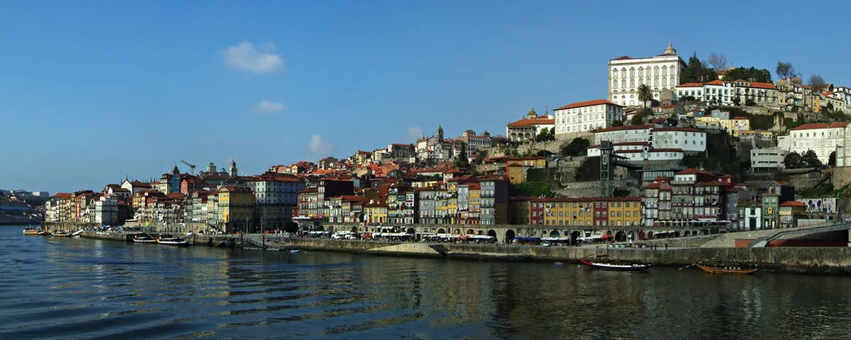 Colourful buildings lining the Porto Ribeira waterfront on the banks of the Douro River