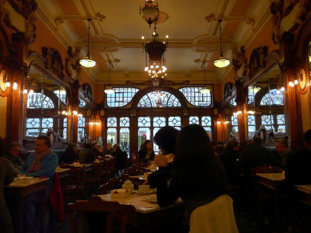 The ornate Art Nouveau interior of Café Majestic, one of Porto's most iconic historic cafes