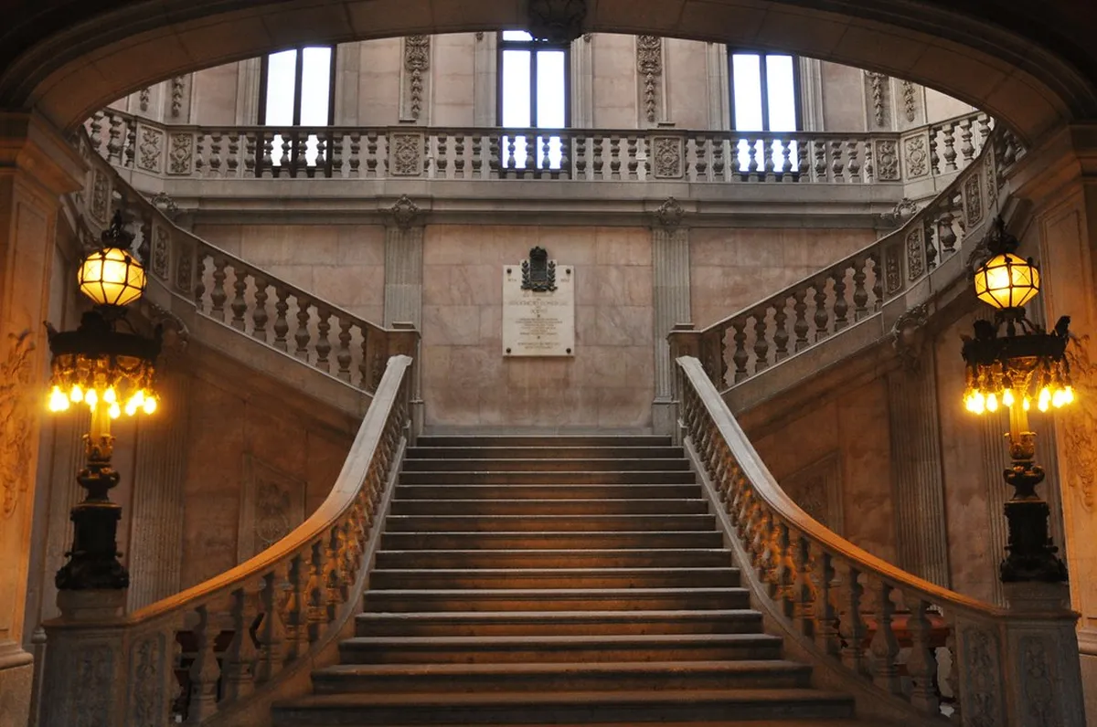 Porto Palácio da Bolsa neoclassical facade and ornate architectural details in the historic city centre