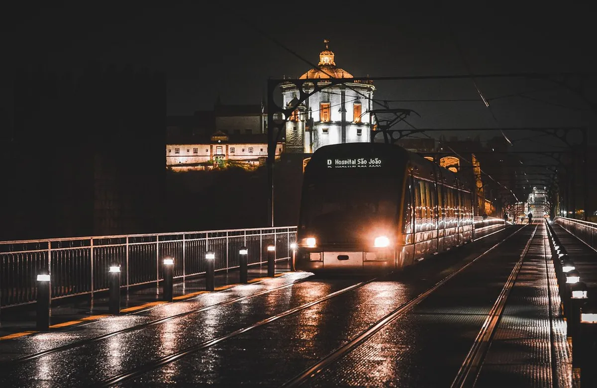Porto metro station platform with modern trains providing safe late-night transport for visitors