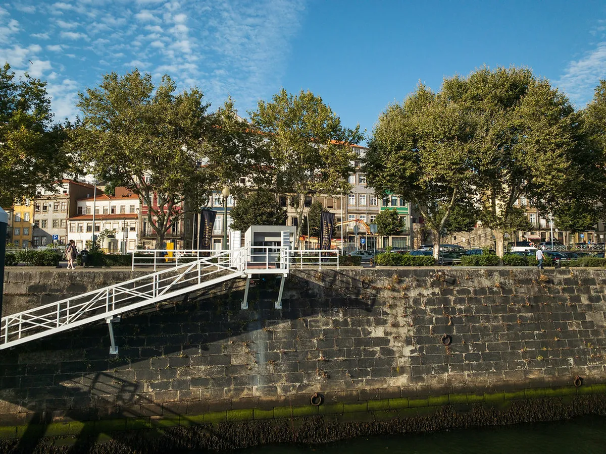 Cais de Miragaia promenade along the Douro River in Porto, lined with colourful historic buildings